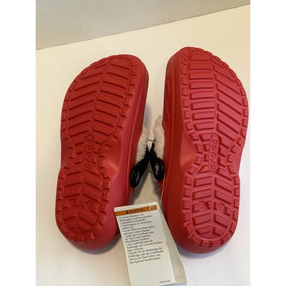 Crocs Classic Lined Santa Clog Kids Size J2 Red Faux Fur Cozy Holiday - Picture 5 of 8